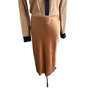 Careste Silk Midi Skirt Brown Sugar Size 4 NWT 100% Silk Nordstrom $318
